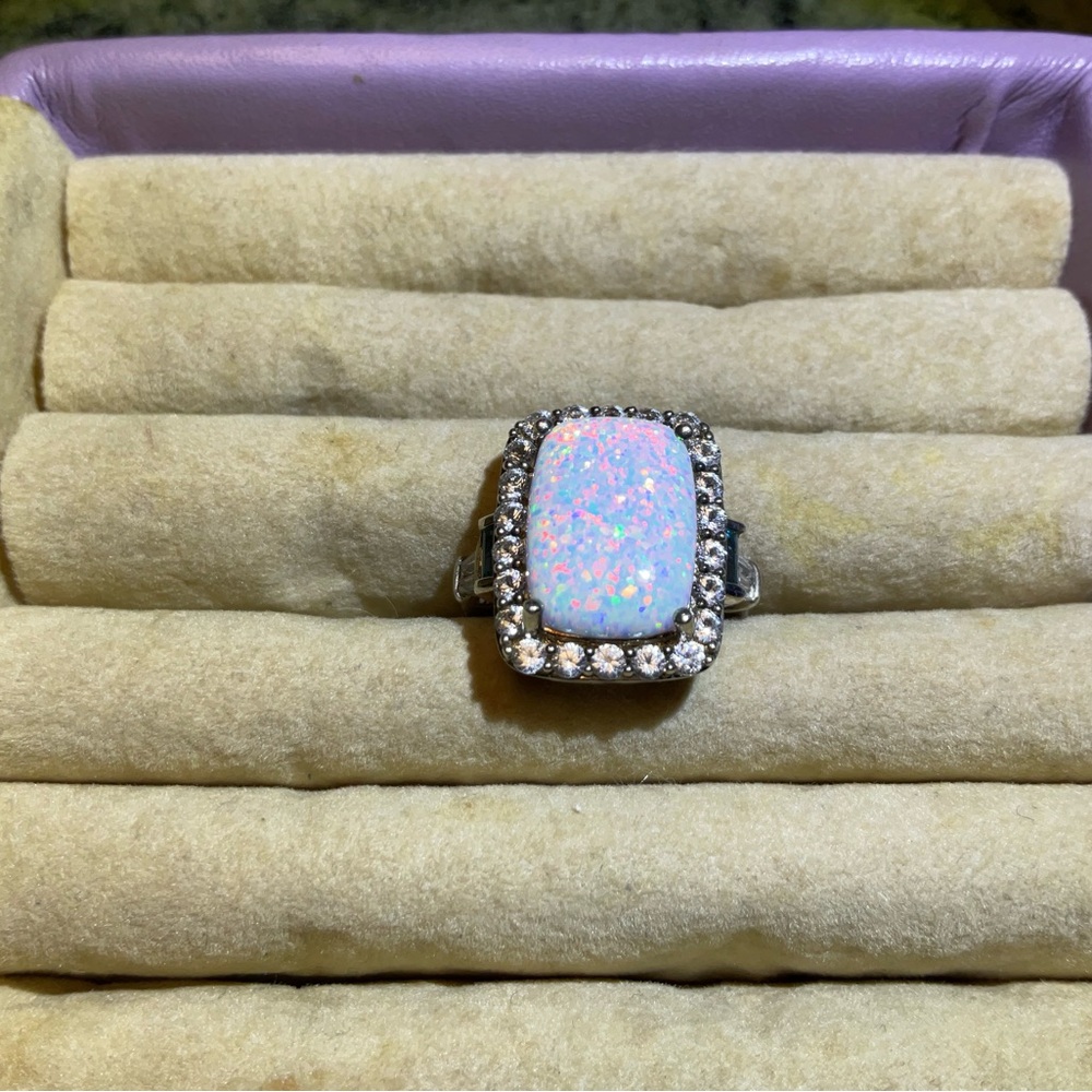 Vintage sterling silver synthetic opal with CZ ,s